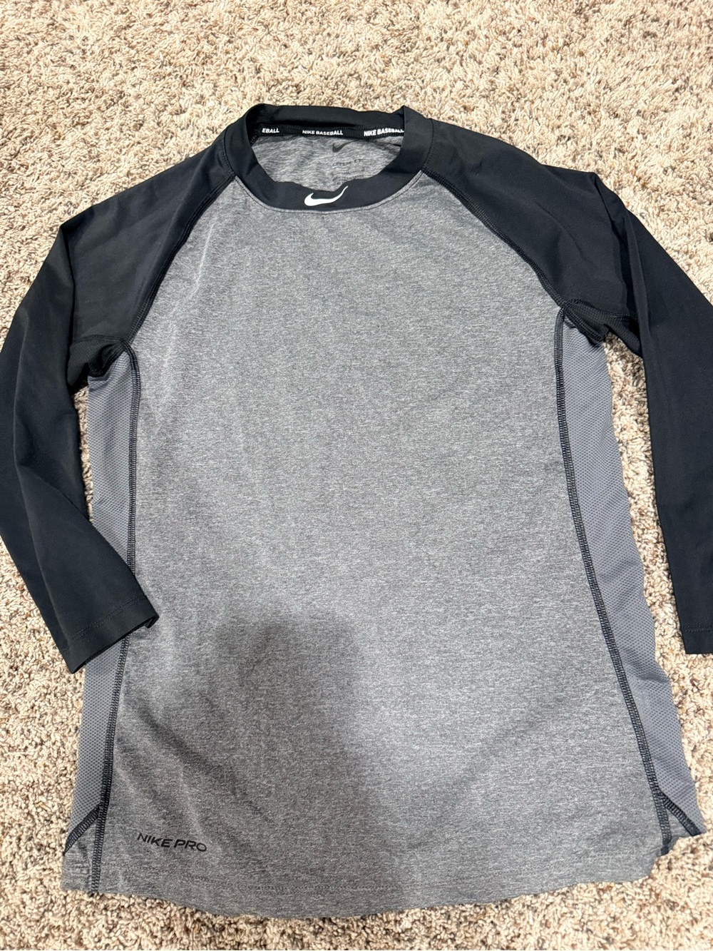 Nike Kids Long Sleeve Baseball Top - Gray & Black